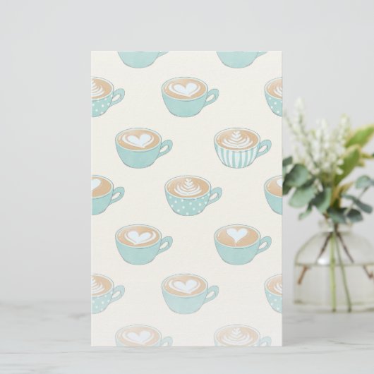 Latte Art in Cute Blue Coffee Mugs Briefpapier (Staand voorkant)
