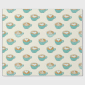 Latte Art in Cute Blue Coffee Mugs Cadeaupapier (Vlak)