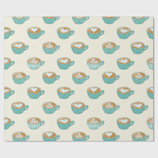 Latte Art in Cute Blue Coffee Mugs Cadeaupapier (Vlak)