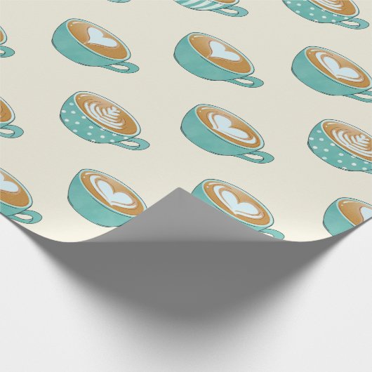 Latte Art in Cute Blue Coffee Mugs Cadeaupapier (Hoek)