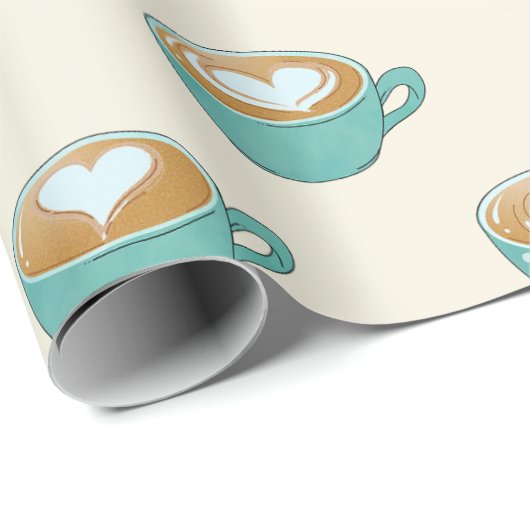 Latte Art in Cute Blue Coffee Mugs Cadeaupapier (Rol Hoek)