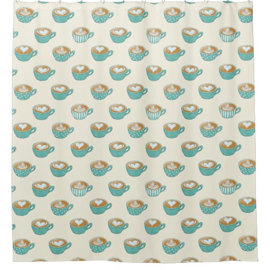 Latte Art in Cute Blue Coffee Mugs Douchegordijn (Voorkant)