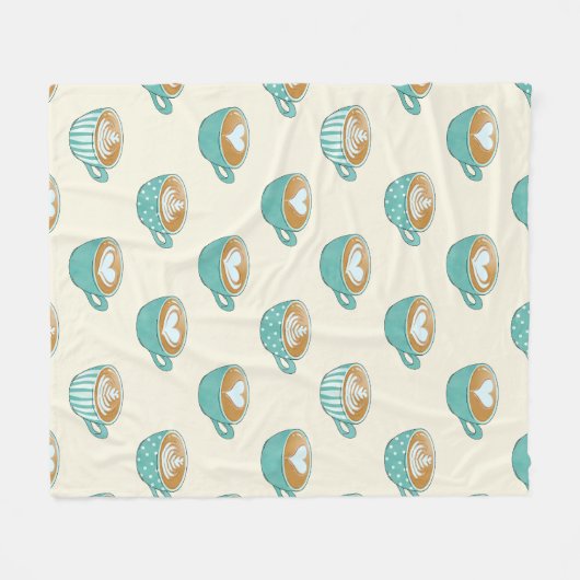 Latte Art in Cute Blue Coffee Mugs Fleece Deken (Voorkant (Horizontaal))