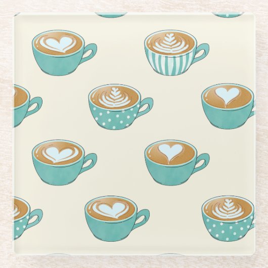 Latte Art in Cute Blue Coffee Mugs Glazen Onderzetter (Voorkant)