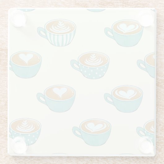 Latte Art in Cute Blue Coffee Mugs Glazen Onderzetter (Achterkant)