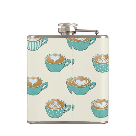 Latte Art in Cute Blue Coffee Mugs Heupfles (Achterkant)