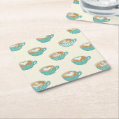 Latte Art in Cute Blue Coffee Mugs Kartonnen Onderzetters (Schuin)