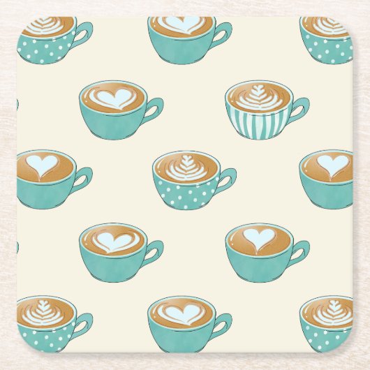 Latte Art in Cute Blue Coffee Mugs Kartonnen Onderzetters (Voorkant)