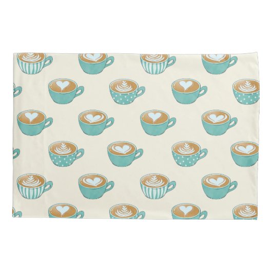 Latte Art in Cute Blue Coffee Mugs Kussensloop (Achterkant)