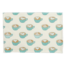 Latte Art in Cute Blue Coffee Mugs Kussensloop