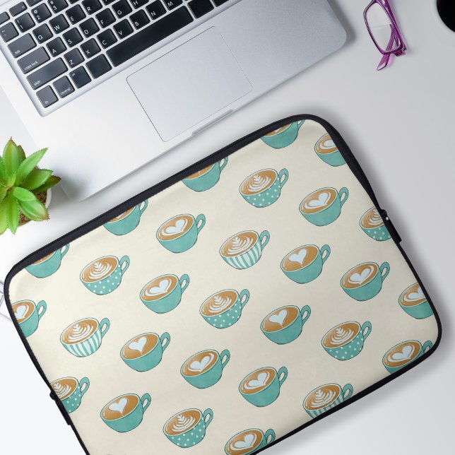 Latte Art in Cute Blue Coffee Mugs Laptop Sleeve (Creator heeft geüpload)