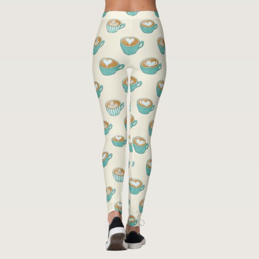 Latte Art in Cute Blue Coffee Mugs Leggings (Achterkant)