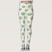 Latte Art in Cute Blue Coffee Mugs Leggings (Voorkant)
