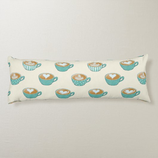 Latte Art in Cute Blue Coffee Mugs Lichaamskussen (Achterkant)