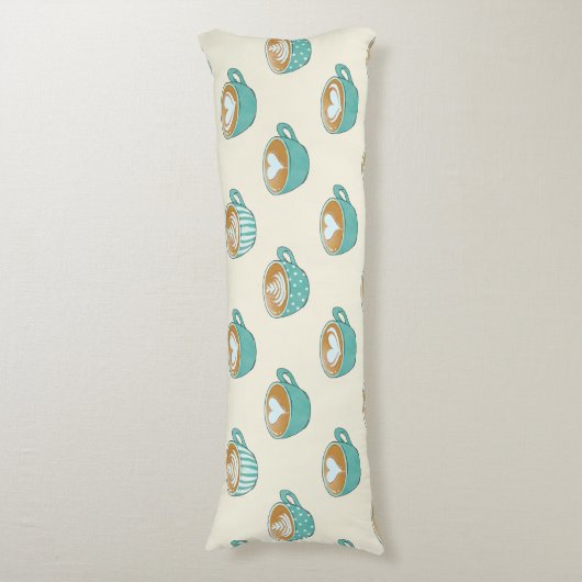 Latte Art in Cute Blue Coffee Mugs Lichaamskussen (Voorkant Verticaal)