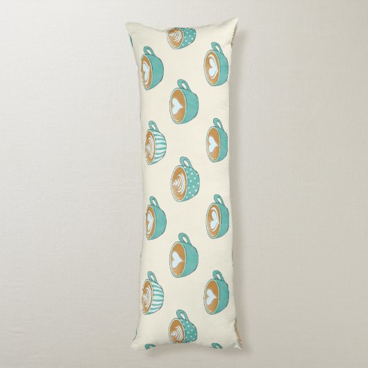 Latte Art in Cute Blue Coffee Mugs Lichaamskussen (Achterkant (Verticaal))