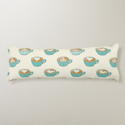 Latte Art in Cute Blue Coffee Mugs Lichaamskussen (Voorkant)