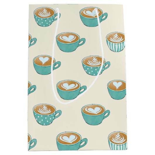 Latte Art in Cute Blue Coffee Mugs Medium Cadeauzakje (Voorkant)