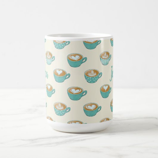 Latte Art in Cute Blue Coffee Mugs met naam Koffiemok (Center)