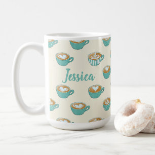 Latte Art in Cute Blue Coffee Mugs met naam Koffiemok