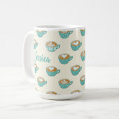 Latte Art in Cute Blue Coffee Mugs met naam Koffiemok (Voorkant links)