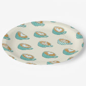 Latte Art in Cute Blue Coffee Mugs Papieren Bordje (Gekanteld)