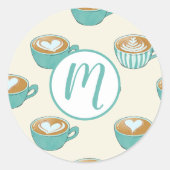 Latte Art in Cute Blue Coffee Mugs Ronde Sticker (Voorkant)