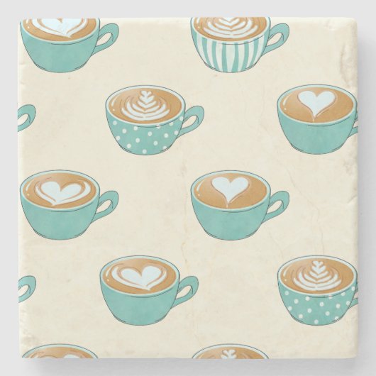 Latte Art in Cute Blue Coffee Mugs Stenen Onderzetter (Voorkant)