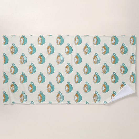 Latte Art in Cute Blue Coffee Mugs Strandlaken (Voorkant)