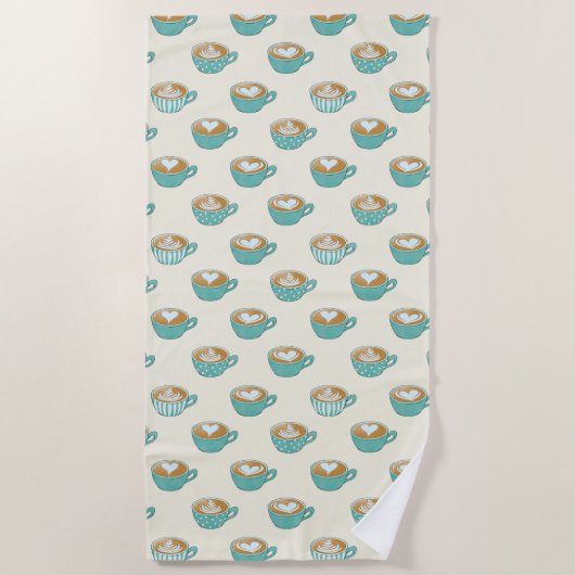 Latte Art in Cute Blue Coffee Mugs Strandlaken (Voorkant)