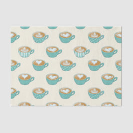 Latte Art in Cute Blue Coffee Mugs Tissuepapier