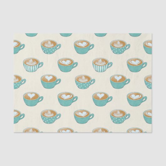 Latte Art in Cute Blue Coffee Mugs Tissuepapier (Voorkant)