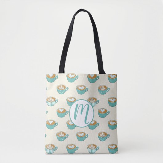 Latte Art in Cute Blue Coffee Mugs Tote Bag (Voorkant)