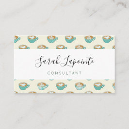 Latte Art in Cute Blue Coffee Mugs Visitekaartje