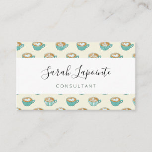 Latte Art in Cute Blue Coffee Mugs Visitekaartje