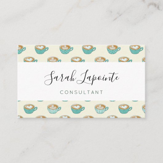 Latte Art in Cute Blue Coffee Mugs Visitekaartje (Voorkant)