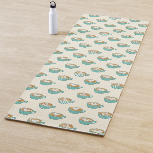 Latte Art in Cute Blue Coffee Mugs Yogamat (In situ)