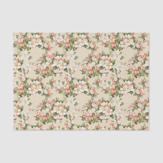 Latte Beige Bloemen Elegant Tissuepapier (Voorkant)
