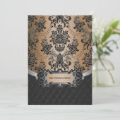 Latte Brown & Black Damask Wedding Invitations Kaart (Staand voorkant)