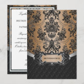 Latte Brown & Black Damask Wedding Invitations Kaart (Voorkant / Achterkant)