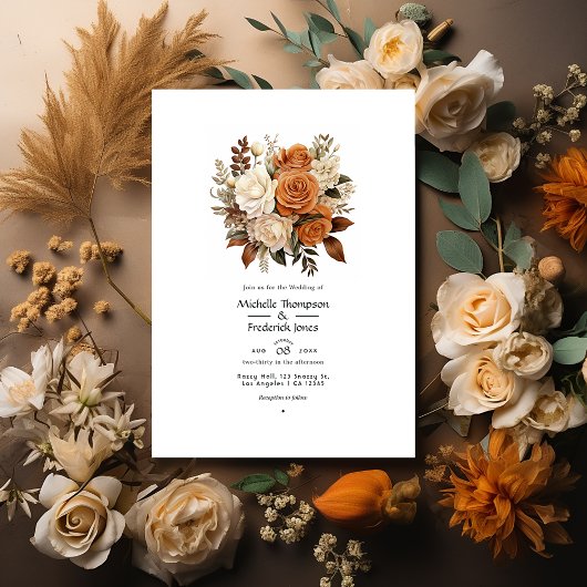 Latte Brown naar Caramel Bloemen Herfst Bruiloft Kaart