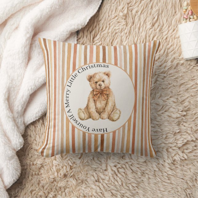 Latte Cocoa Blush Strepen Teddybeer Kerstmis Kussen (Deken)