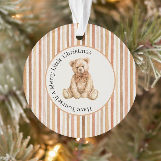 Latte Cocoa Blush Strepen Teddybeer Kerstmis Ornament (Boom)
