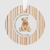 Latte Cocoa Blush Strepen Teddybeer Kerstmis Ornament (voorkant)