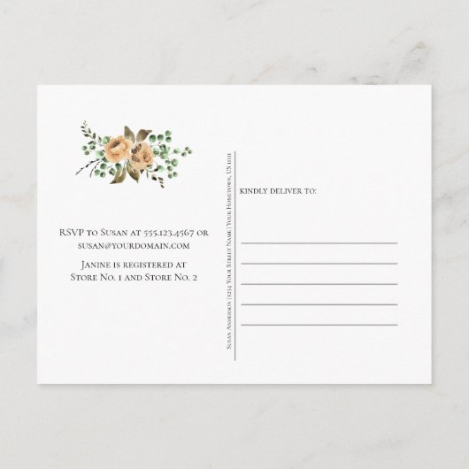 Latte Cream Ivoor Beige Bloemen Vrijgezellenfeest Briefkaart (Achterkant)