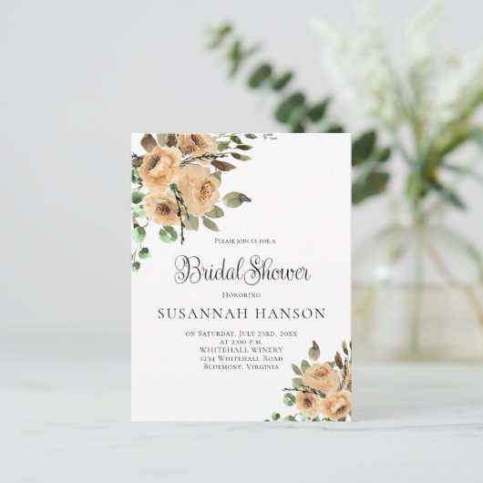 Latte Cream Ivoor Beige Bloemen Vrijgezellenfeest Briefkaart (Staand voorkant)