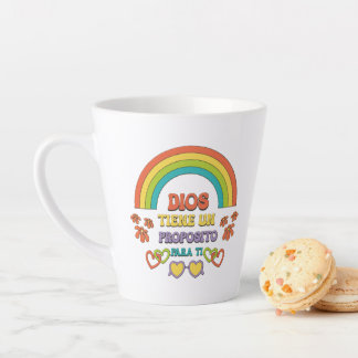latte cup with a rainbow design and a religious ph mok