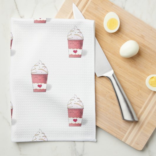 Latte en gehakte room (roze) theedoek (Quarter Fold)