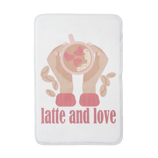 Latte en liefdesbeker, handen en koffie badmat (Voorkant Verticaal)