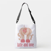 Latte en liefdesbeker, handen en koffie crossbody tas (Achterkant)